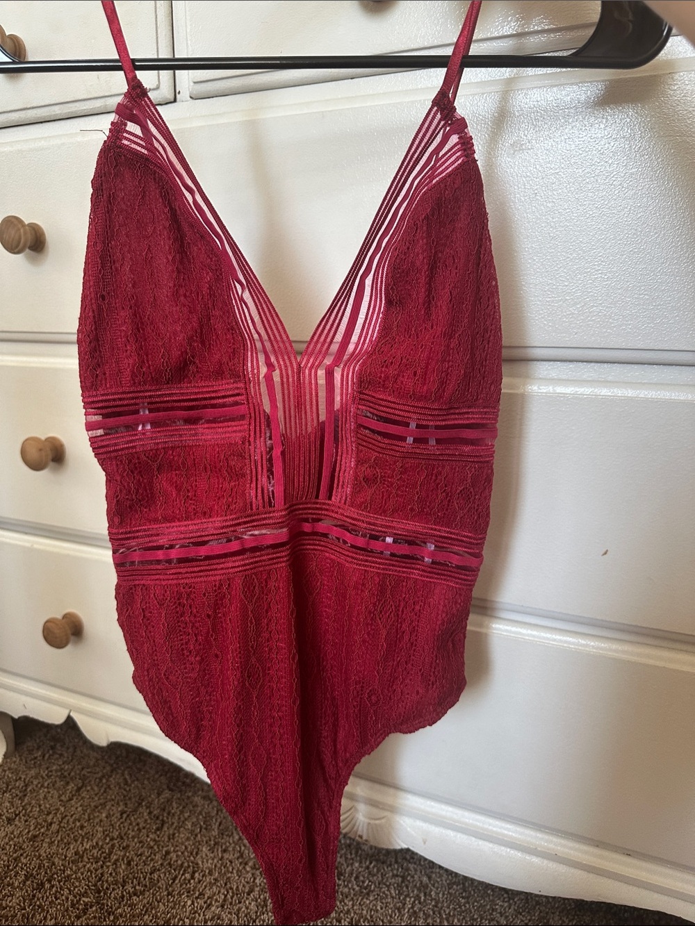 Lulu's Deep Red Lace Plunge Bodysuit